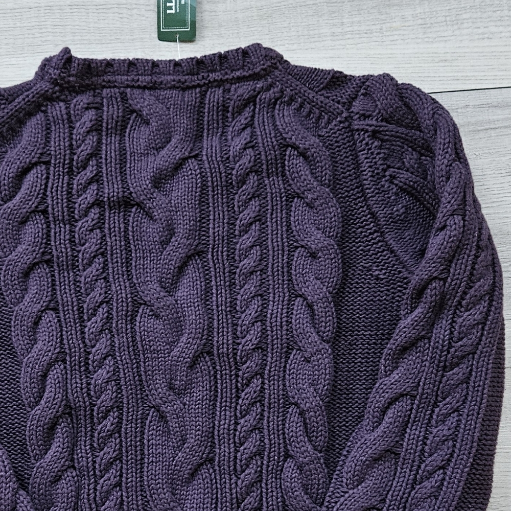 NFS L.L. Bean Double L Cable Knit Crewneck Sweater Deep Purple Womens Medium - Picture 4 of 8